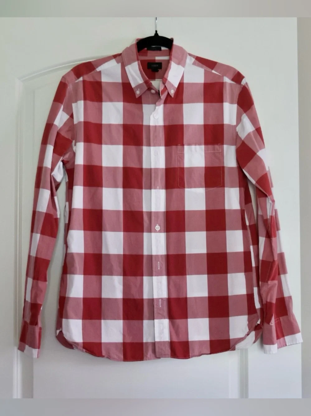 J. Crew Men’s Red and White Buffalo Check Button-Down Shirt - Medium